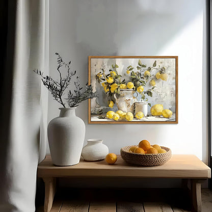 Framed Lemon Kitchen Wall Decor for Dining Room - Vintage Mustard French's Yellow Lemon Kitchen
