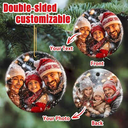 Personalized Christmas Ornaments 2025 - Custom Double-Sided Photo Ceramic Xmas Tree Hanging Decor