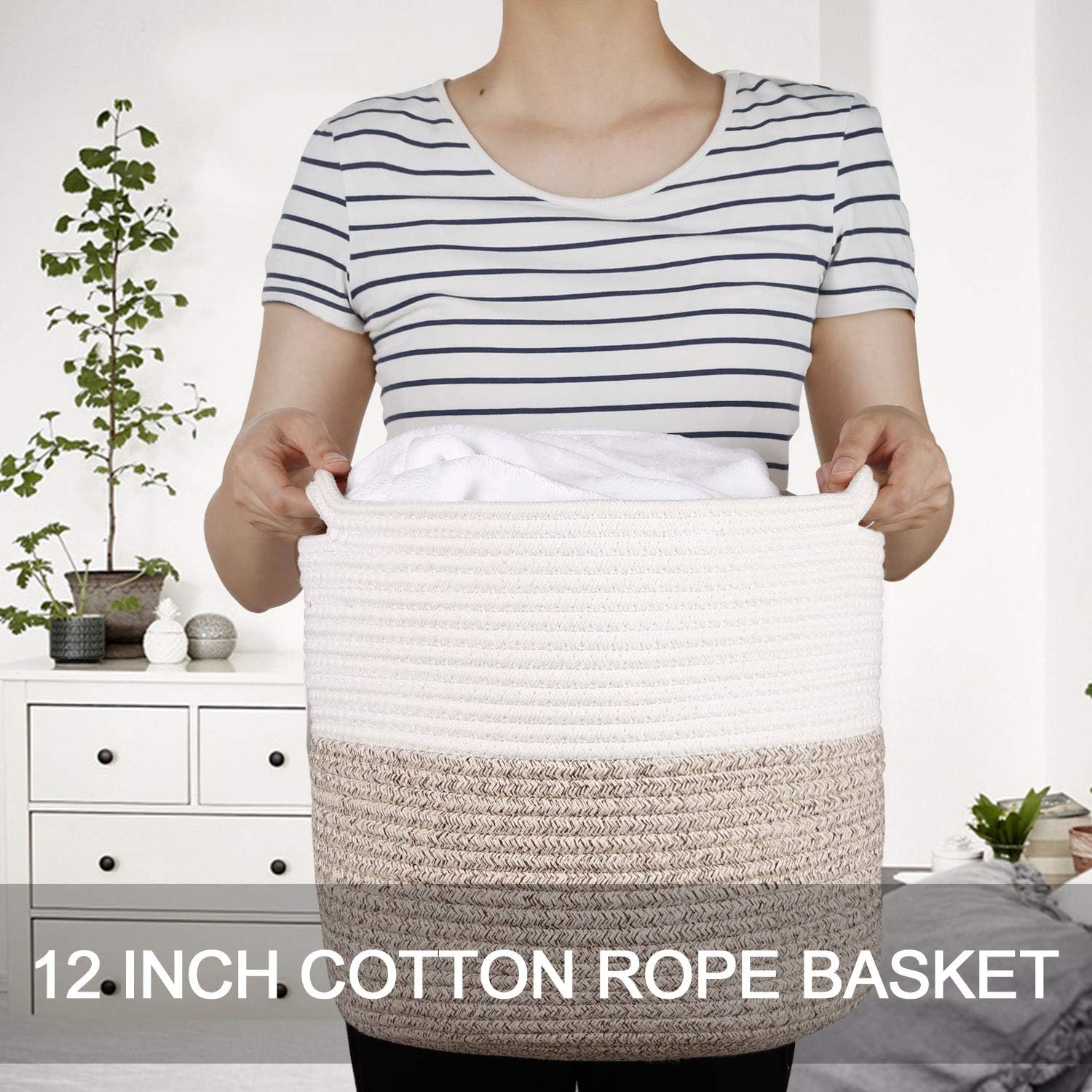 Woven Cotton Rope Plant Basket for 11 inch Flower Pot Floor Indoor Planters,Decorative Small Basket
