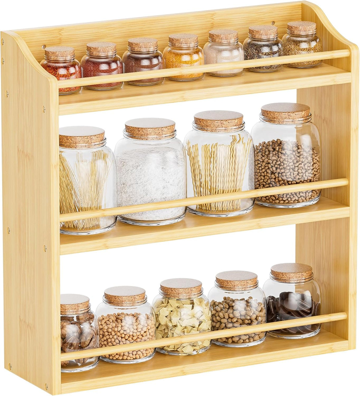 Spice Rack Wall Mounted, Spice Organizer for Counter, Bamboo Spice Storage Holder for Kitchen