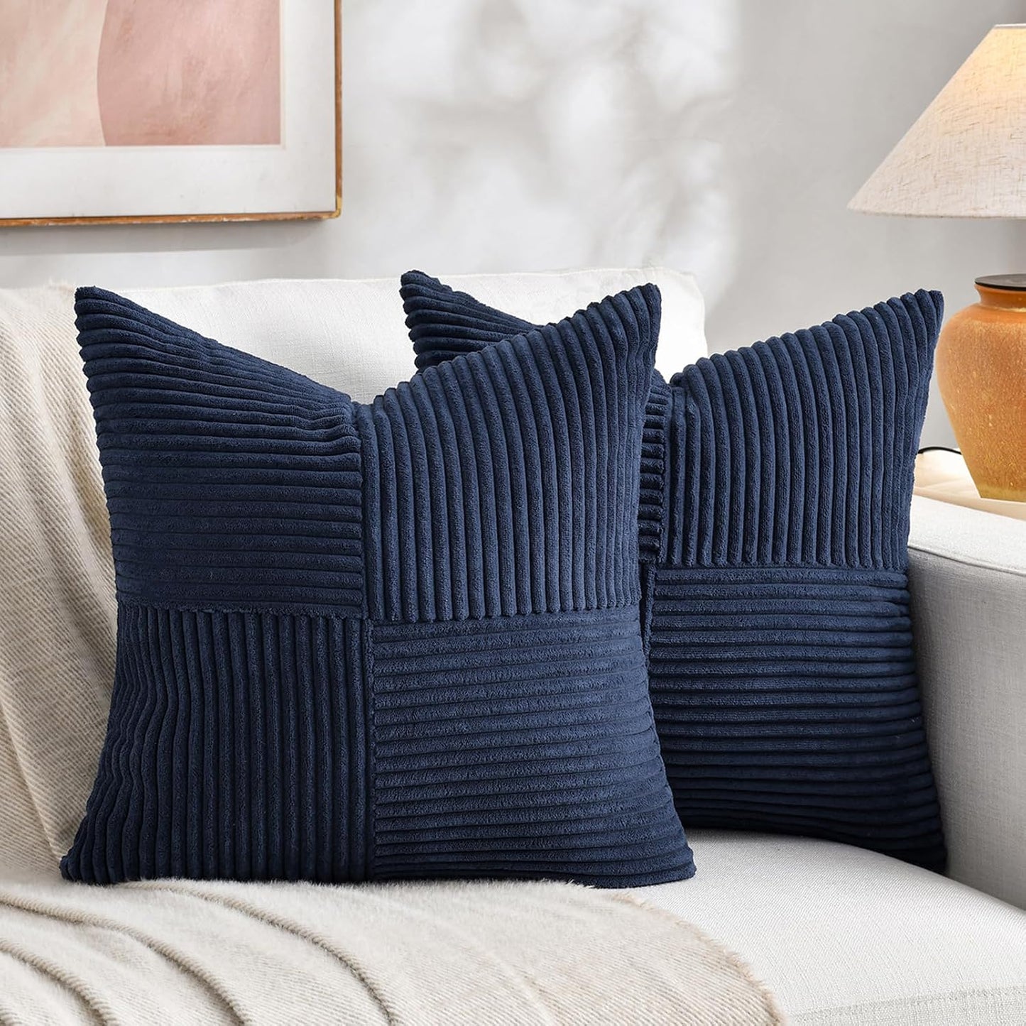 Fancy Homi 2 Packs Navy Blue Decorative Throw Pillow Covers 16x16 Inch for Living Room Couch Bed