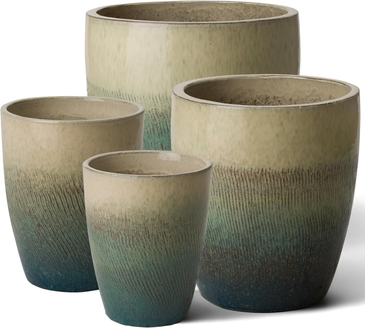 Emissary Home and Garden Bullet 12in., 14in., 15.5in., 21in. H Bayside Green Ceramic Round Planters