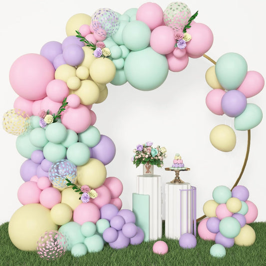 Amandir 153pcs Pastel Balloons Garland Arch Kit, Different Sizes 18 12 10 5inch Pastel Pink Yellow