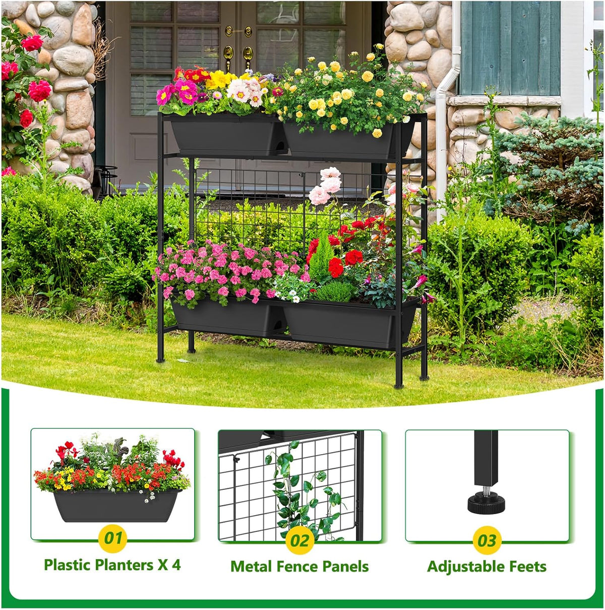 Raised Garden Beds with Legs Elevated Garden Planter Boxes with Trellis Raised Flower Boxes Patio