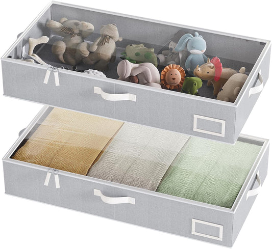 Under Bed Storage Containers, 2-Pack Underbed Storage Box, Collapsible Clothes Storage Bins with