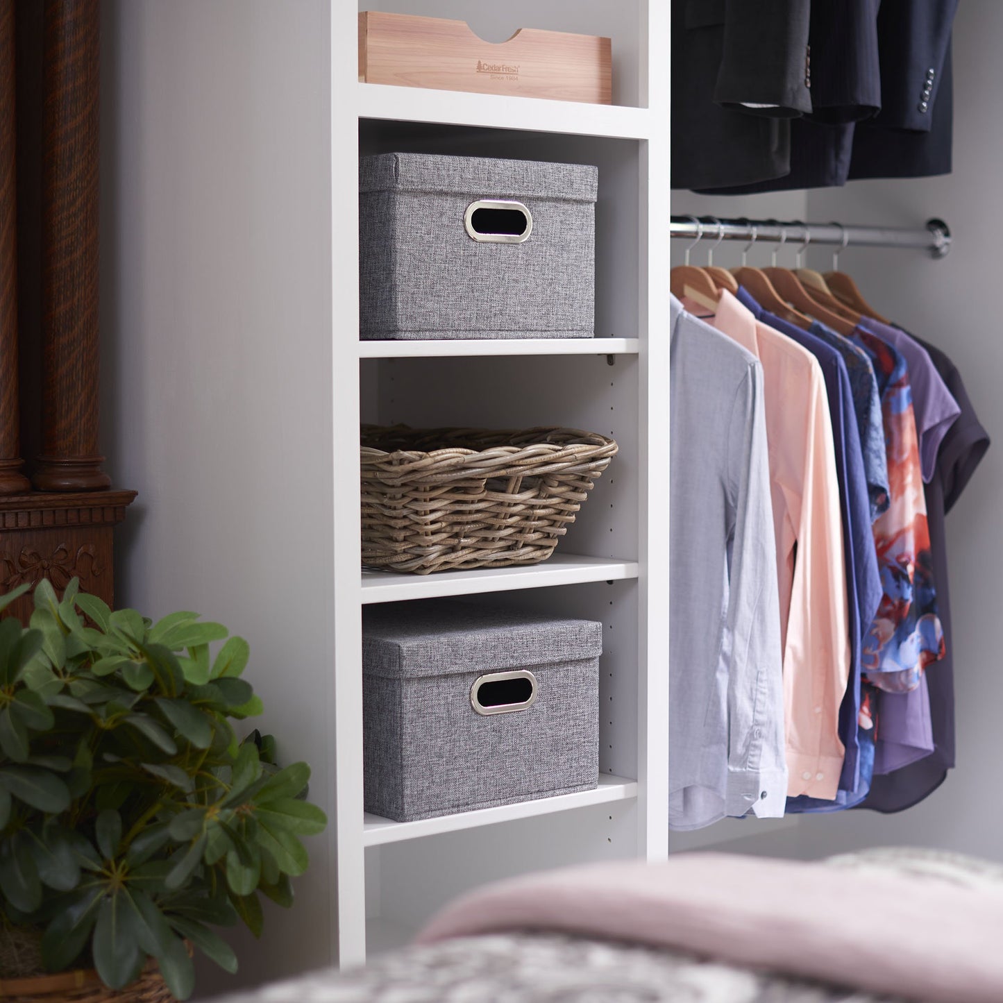 Household Essentials Storage Bin Set with Lids with Textured Linen Look Fabric, Chromed Grommet