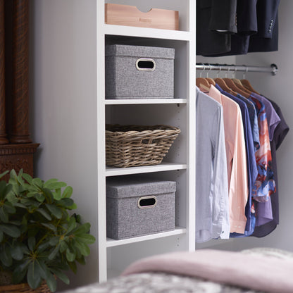 Household Essentials Storage Bin Set with Lids with Textured Linen Look Fabric, Chromed Grommet