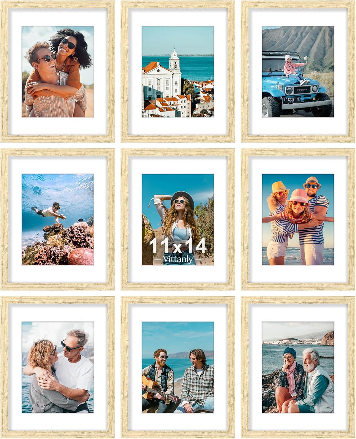 Vittanly 11x14 Picture Frames Set of 9, Shatter Resistant Plexiglass, Display 8x10 Pictures with