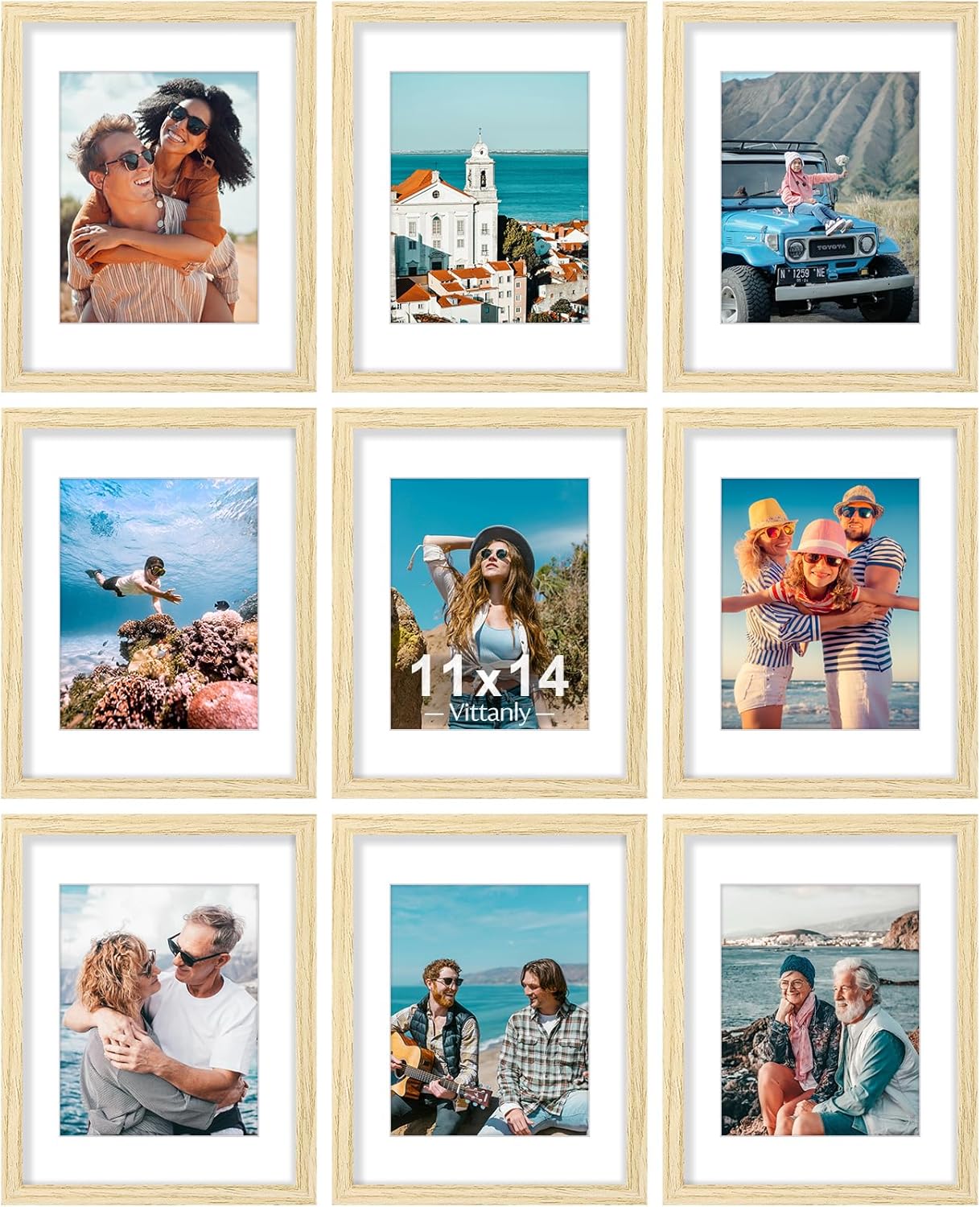 Vittanly 11x14 Picture Frames Set of 9, Shatter Resistant Plexiglass, Display 8x10 Pictures with