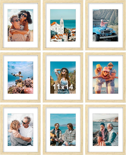 Vittanly 11x14 Picture Frames Set of 9, Shatter Resistant Plexiglass, Display 8x10 Pictures with
