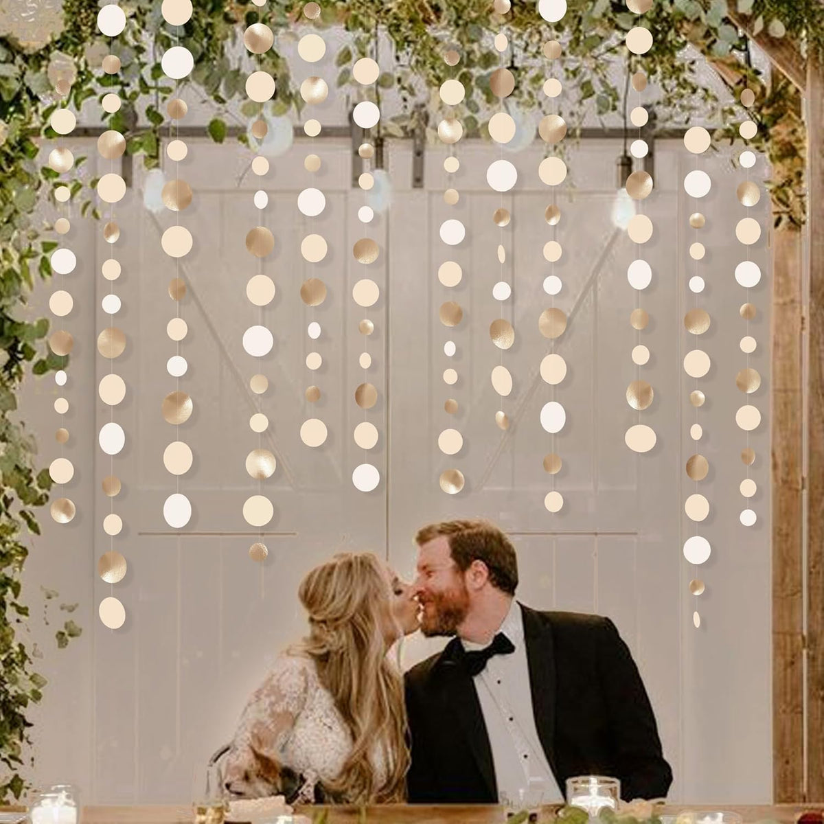 Champagne Gold Party Decorations Circle Dots Garland Gold Neutral Nude Neutral Cream Beige Boho