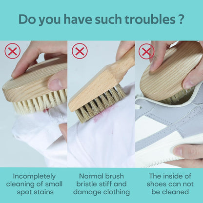 BFWood Laundry Stain Brush, Natural Soft Boar Bristles, Removes Tough Stains from Delicate Fabrics