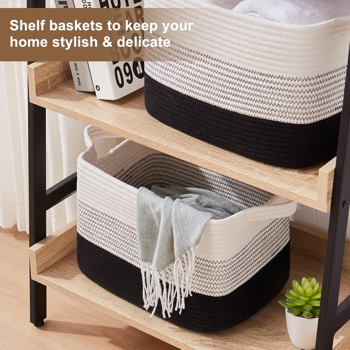 Storage Basket for Organizing, Woven Baskets for Storage, Rectangle Decorative Baskets for Shleves