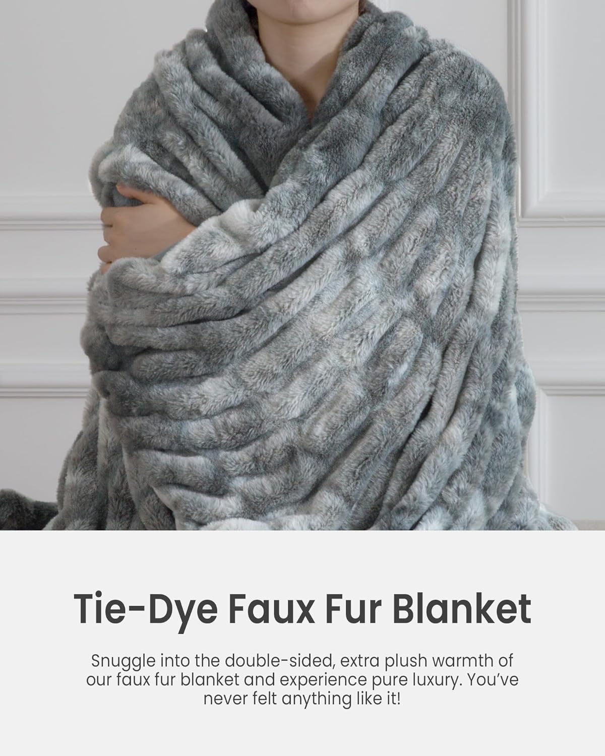Faux Fur Blanket, Throw Blanket for Couch, Fluffy Blanket with Stretch Ruched Design, Ultra Soft