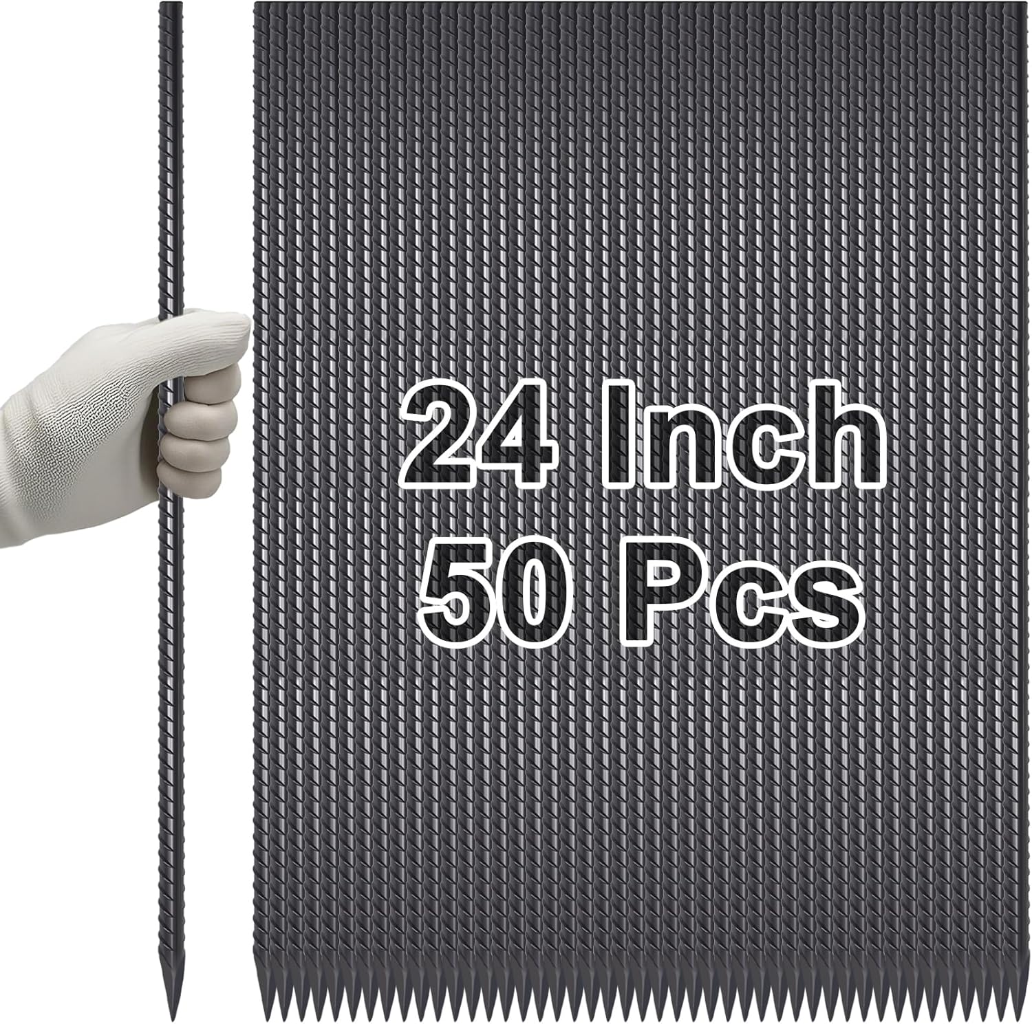 VVOKGO Rebar Stakes 24 Inch Ground Straight Concrete Form Stakes Heavy Duty (50pcs), 3/8" Diameter