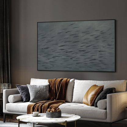 SIGNWIN 36"x60" Extra Large Framed Wall Art Gray School of Fish Minimalist Ocean-Inspired Marine