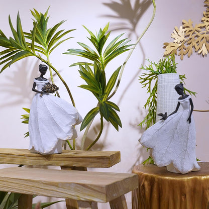Guichifun Fairy Statue Collection Home Decoration - White Leaf Angel Girls with Bird Resin Home