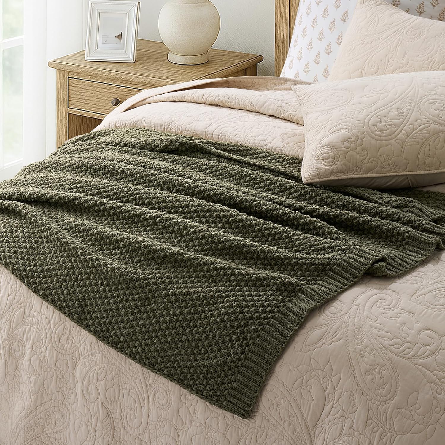 Chunky Chenille Knit Throw Blanket for Couch, Soft Luxurious Moss Stitch Blankets for Bed, Cozy