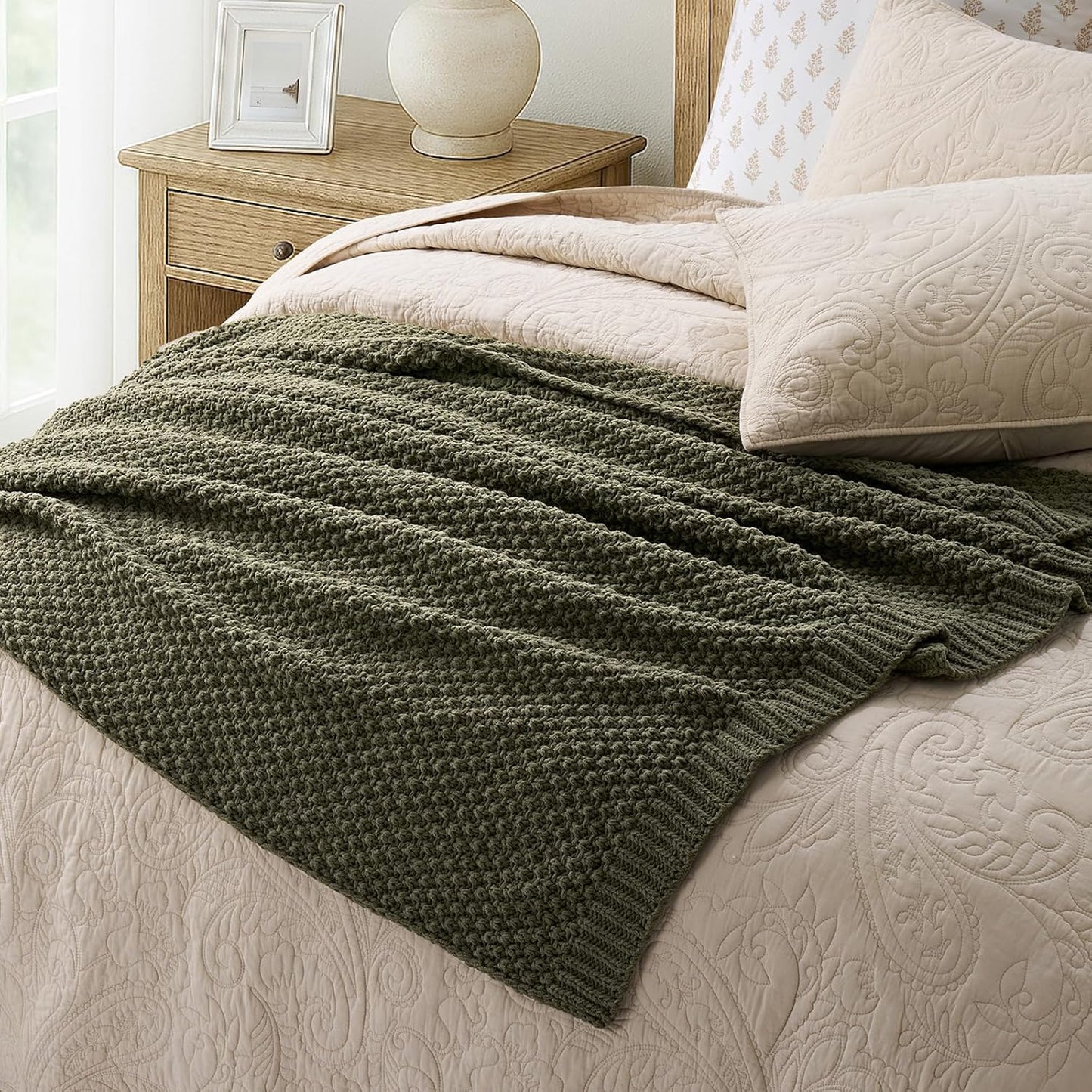 Chunky Chenille Knit Throw Blanket for Couch, Soft Luxurious Moss Stitch Blankets for Bed, Cozy