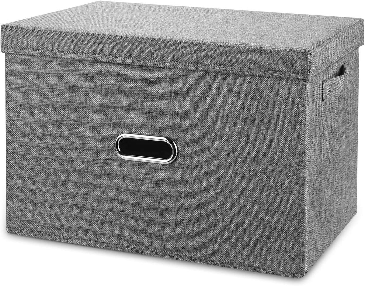 Linen Fabric Collapsible Storage Bins with Removable Lids and Handles, Washable Storage Box