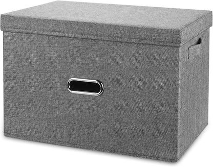 Large Linen Fabric Foldable Storage Bins with Removable Lid and Handles, Washable Storage Box