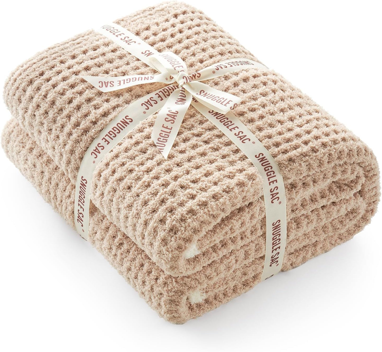 Snuggle Sac Waffle Throw Blanket for Couch Bed Sofa 50x60 inches, Reversible Beige Blanket