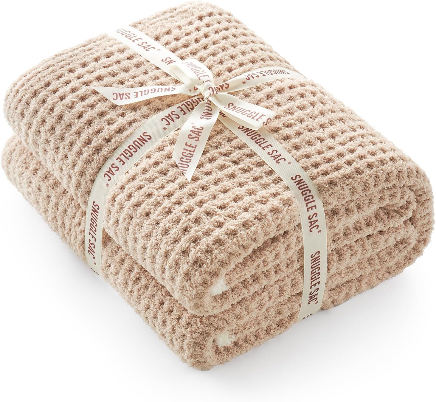 Snuggle Sac Waffle Throw Blanket for Couch Bed Sofa 50x60 inches, Reversible Beige Blanket