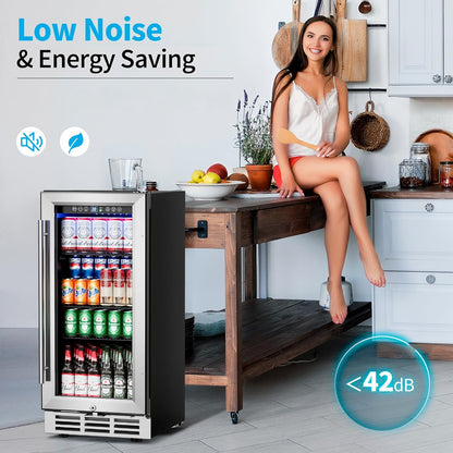 15 Inch Beverage Refrigerator Under Counter - 126 Cans Beverage Fridge with Glass Door for Beer