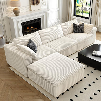 118" Cloud Couch Modular Sectional Sofa for Living Room,Modern Sofa with Deep Seat，L-Shape Boneless