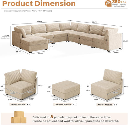 ovios Sectional Sofa Couch with L-Shape Chaise Ottoman, Comfy Modular Cloud Couches with Deep Seat
