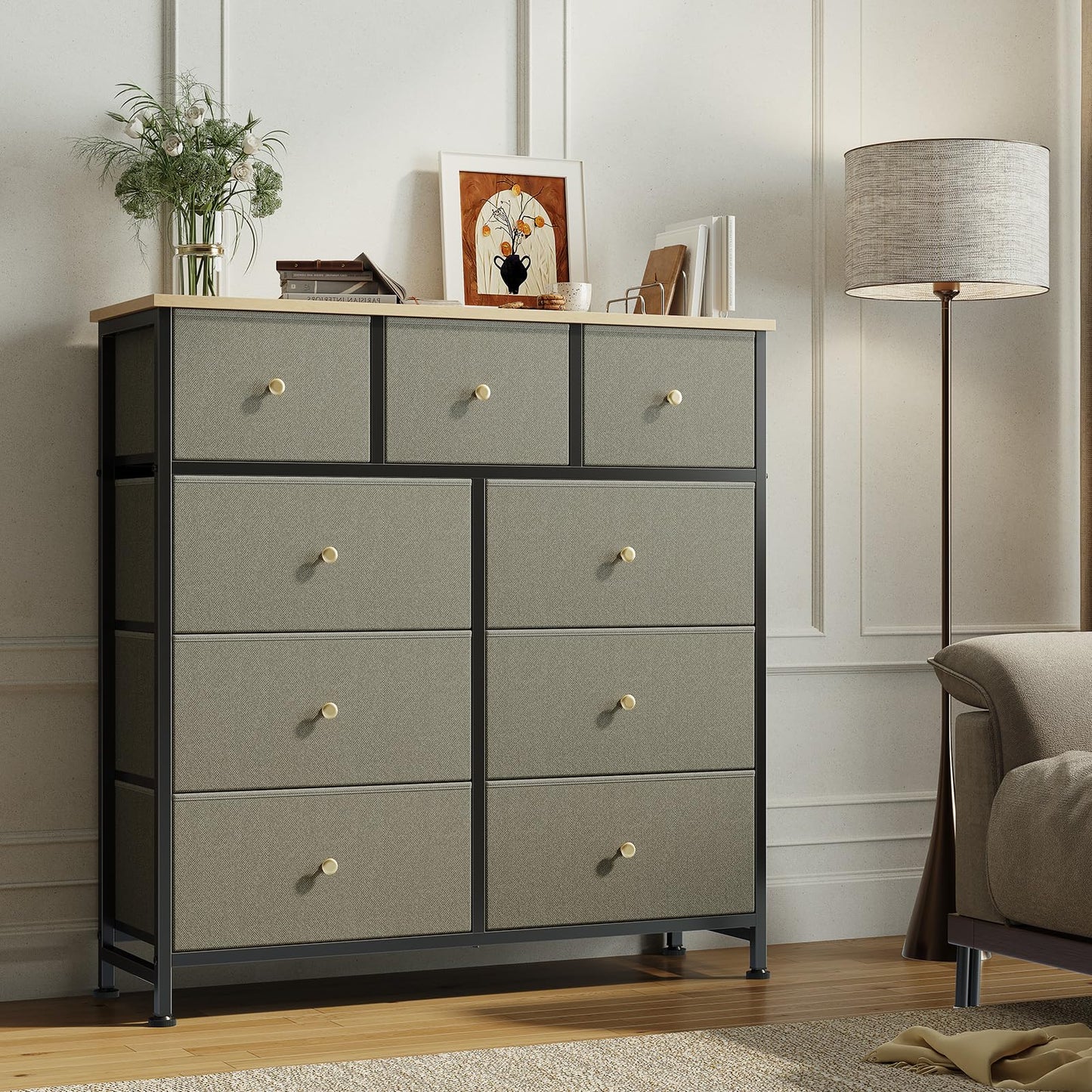 DUMOS 9 Drawer Dresser for Bedroom, Storage Organizer Chest of Drawers