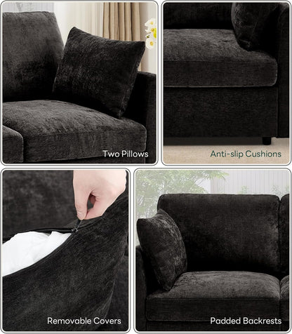 Tbfit 85" Convertible L Shaped Couch, Sectional Sofa for Living Room,Chenille Cloud Couch with