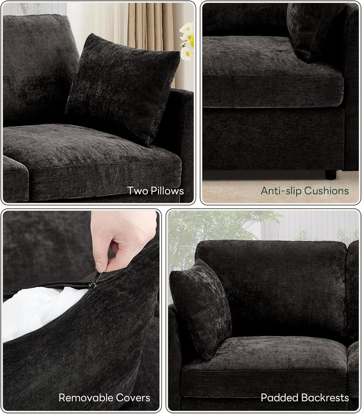 Tbfit Modular Sectional Couch, Sofa for Living Room, Chenille Cloud Couch with Ottoman 6 Seat, Black