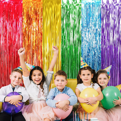 GOER 3.2 ft x 8.2 ft Metallic Tinsel Foil Fringe Curtains Party Photo Backdrop Party Streamers for