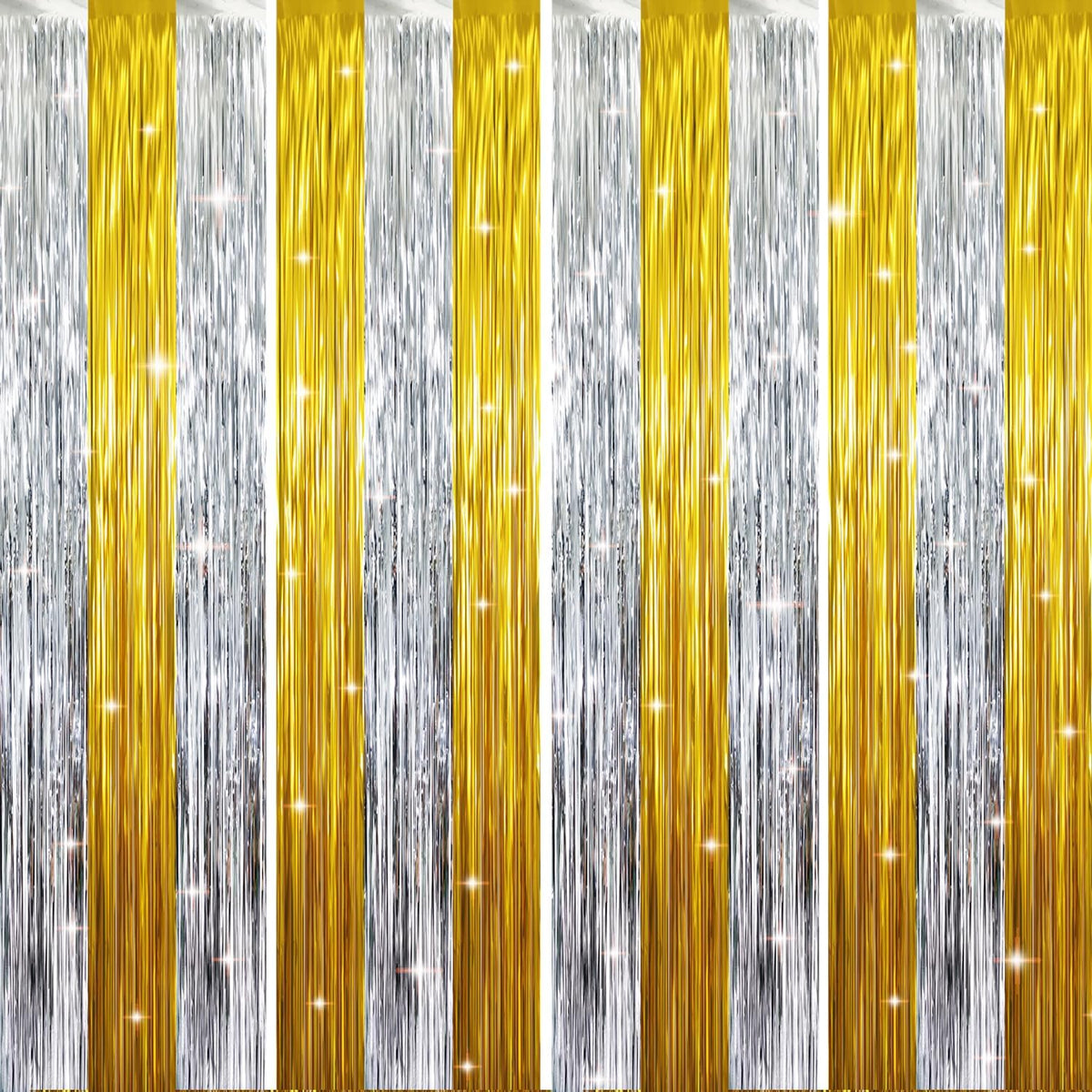 GOER 3.2 ft x 8.2 ft Metallic Tinsel Foil Fringe Curtains Party Backdrop Party Streamers for