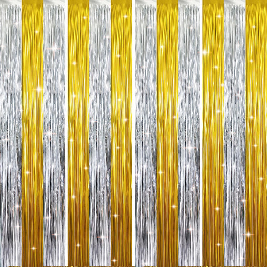 GOER 3.2 ft x 8.2 ft Metallic Tinsel Foil Fringe Curtains Party Backdrop Party Streamers for