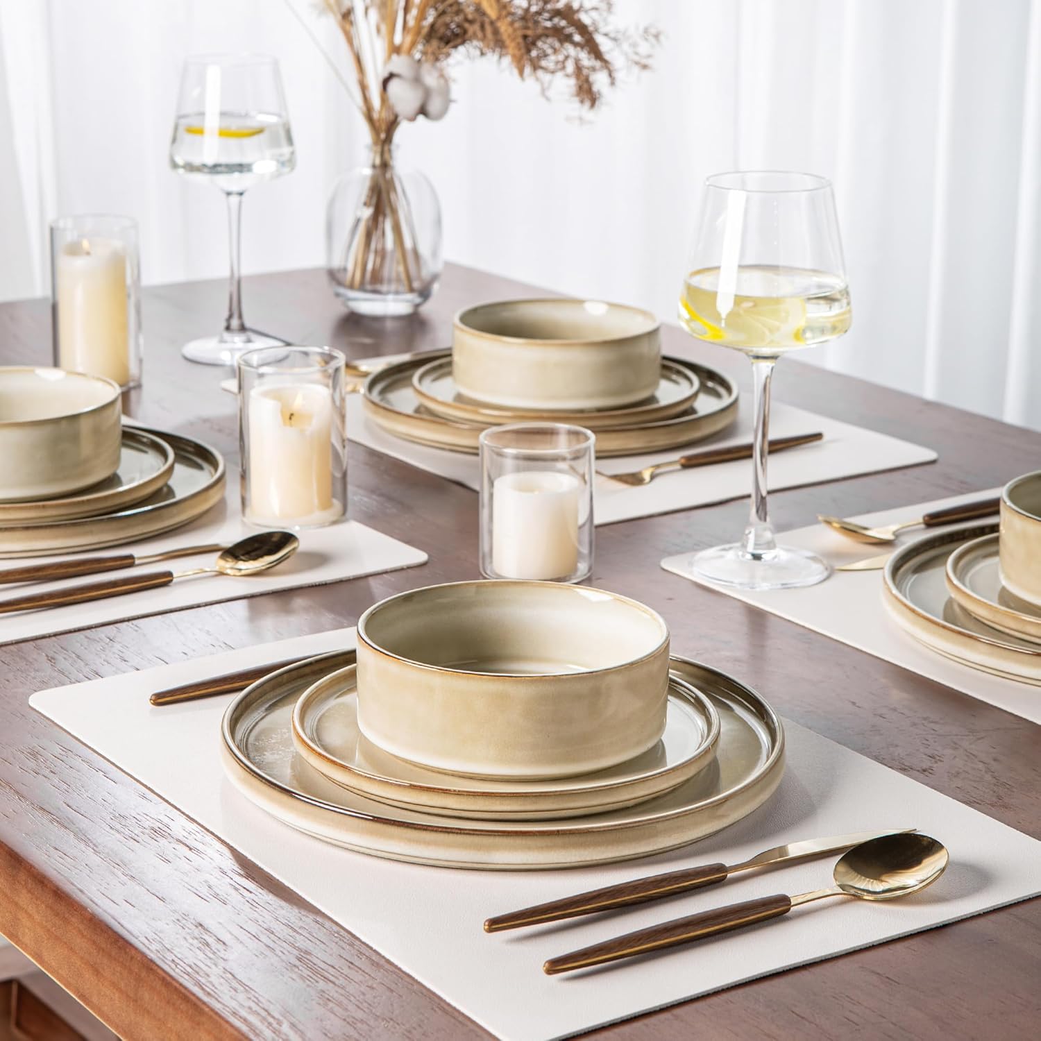 AmorArc Ceramic Dinnerware Sets, Handmade Reactive Glaze Stoneware Plates and Bowls Sets,Highly