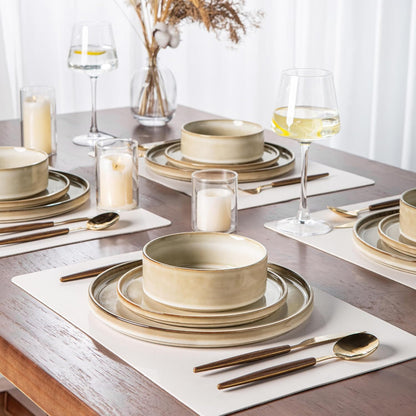 AmorArc Ceramic Dinnerware Sets, Handmade Reactive Glaze Stoneware Plates and Bowls Sets,Highly