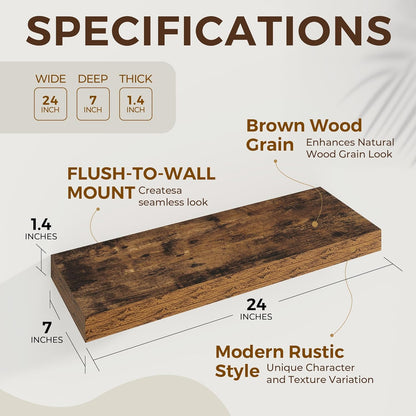 24 inch Floating Shelves Long Floating Shelves for Wall Large Wall Mounted Shelves with Invisible