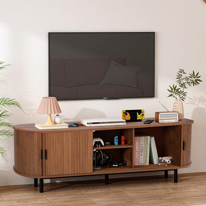 62" Tambour Door TV Stand,Wood Mid Century Modern TV Cabinet for Up to 70“ TV,Curved Edge Long TV