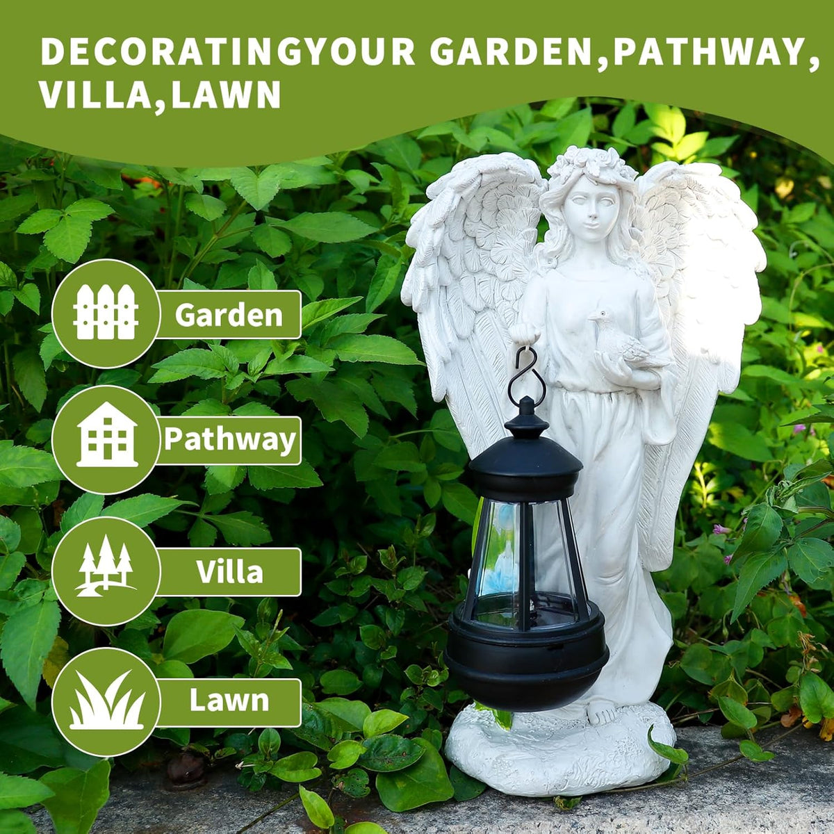 Solar Angel Garden Statue, Angel Figurine Outdoor Decor with Warm White Solar Lantern Garden Angel