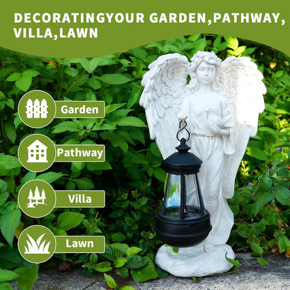 Solar Angel Garden Statue, Angel Figurine Outdoor Decor with Warm White Solar Lantern Garden Angel