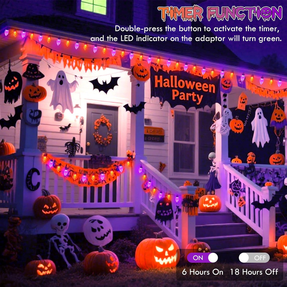 2PK 100 LED Purple and Orange C9 Halloween Lights Indoor Outdoor, Extendable 98FT C9 String Lights