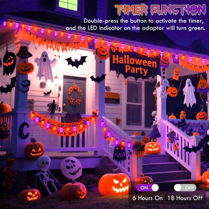 2PK 100 LED Purple and Orange C9 Halloween Lights Indoor Outdoor, Extendable 98FT C9 String Lights