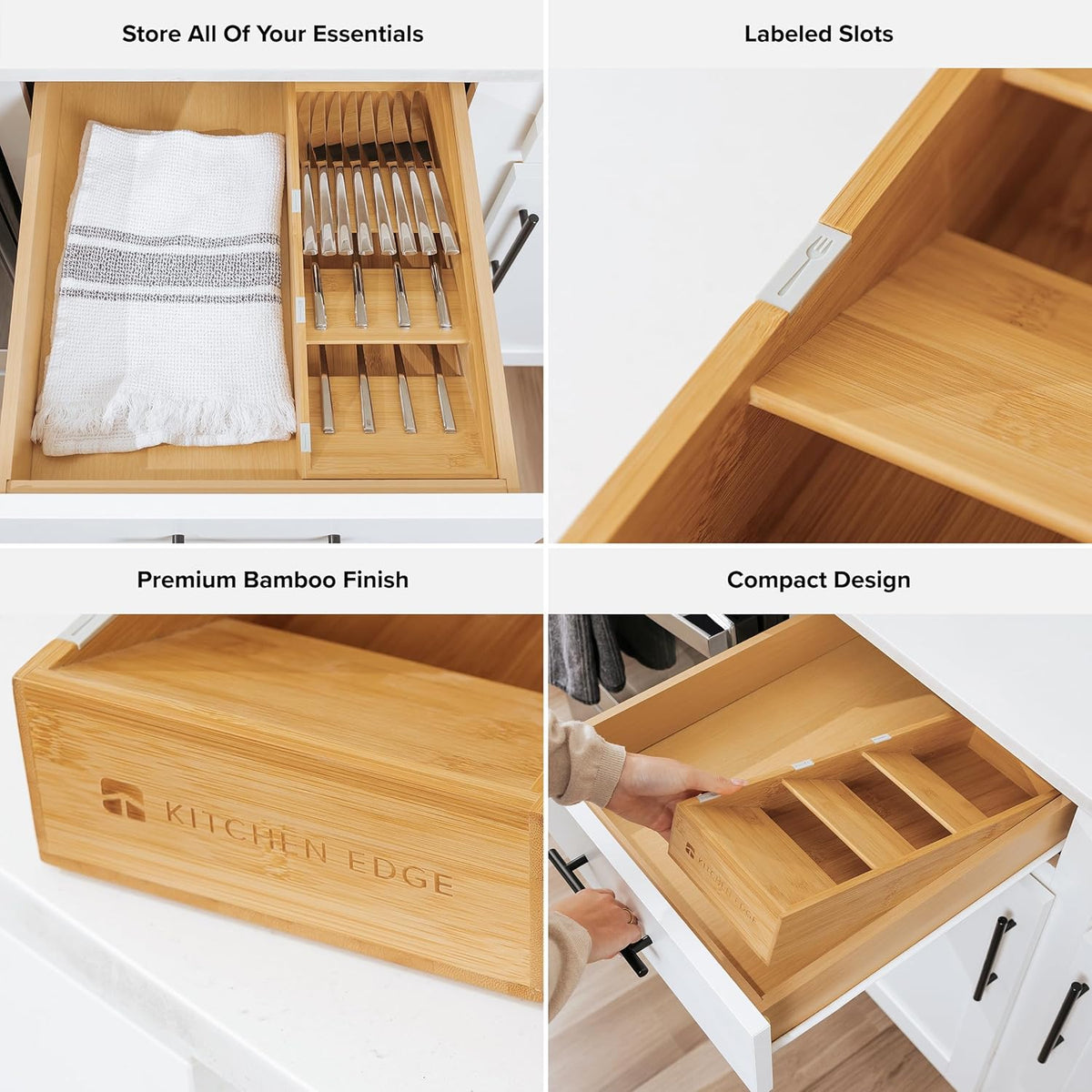 Premium Cutlery, Flatware, and Silverware Drawer Organizer – Slanted 3-Compartment Design with