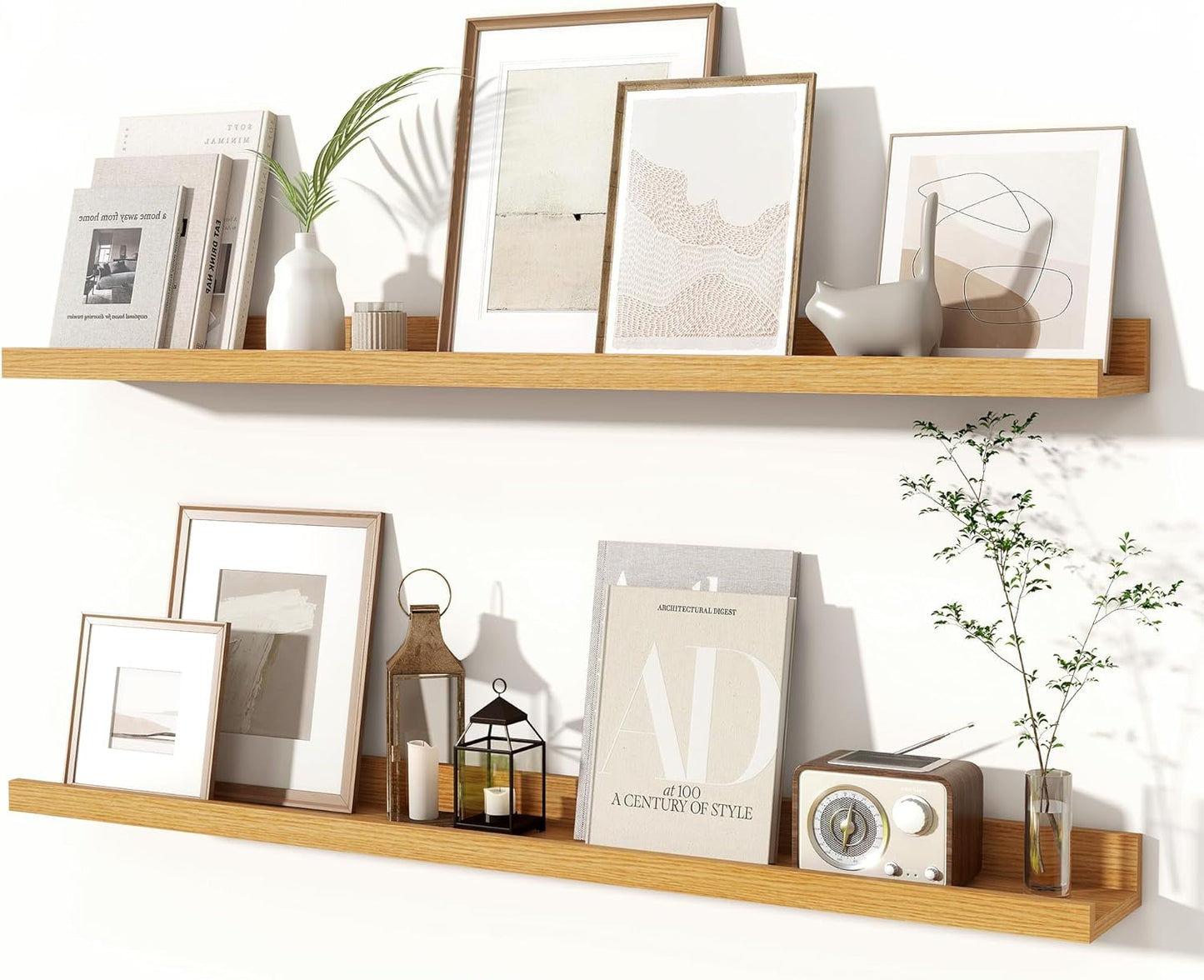 Fun Memories Picture Ledge Shelves Set of 2, 36 Inch Rustic Wall Mounted Floating Shelves with Lip