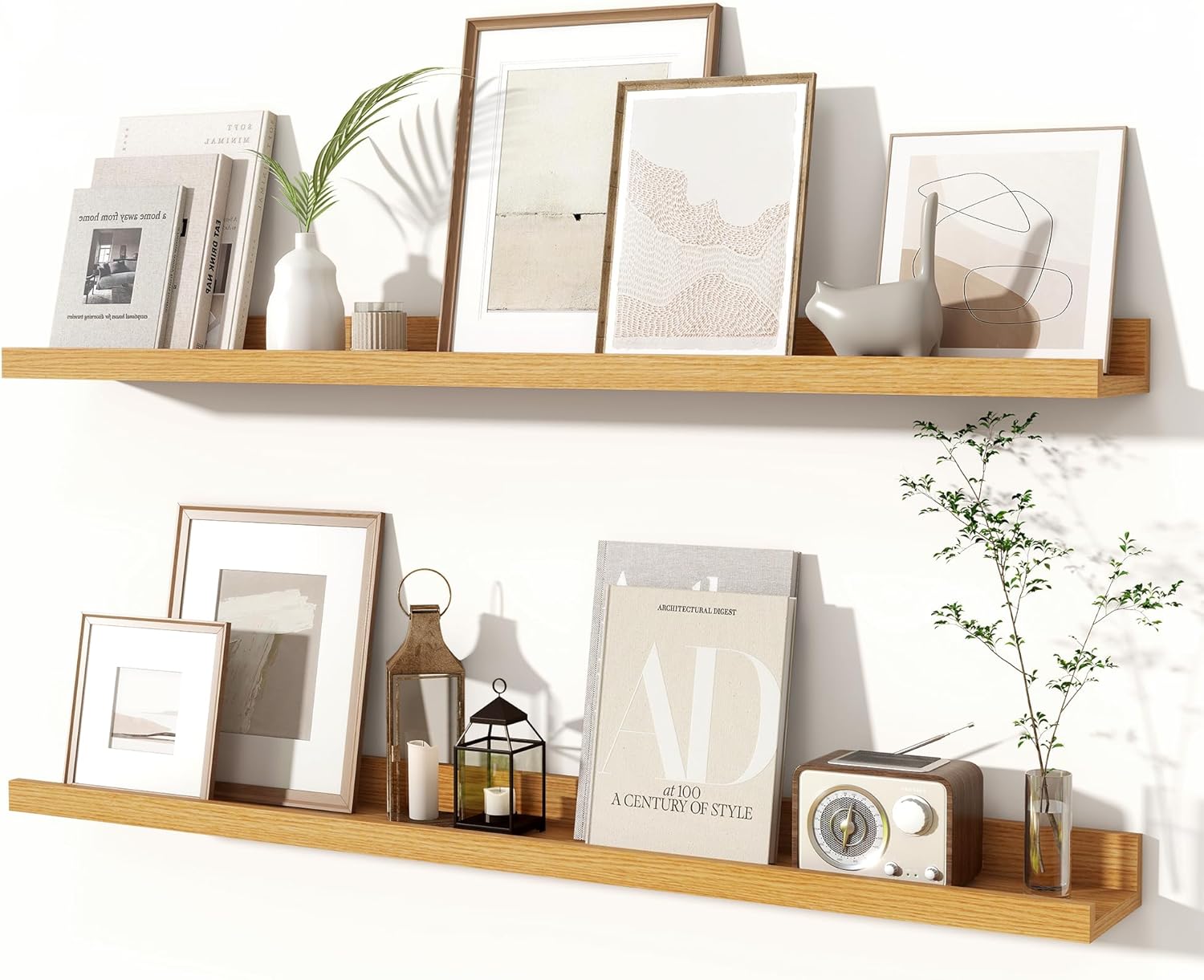 Fun Memories Picture Ledge Shelves Set of 2, 36 Inch Rustic Wall Mounted Floating Shelves with Lip