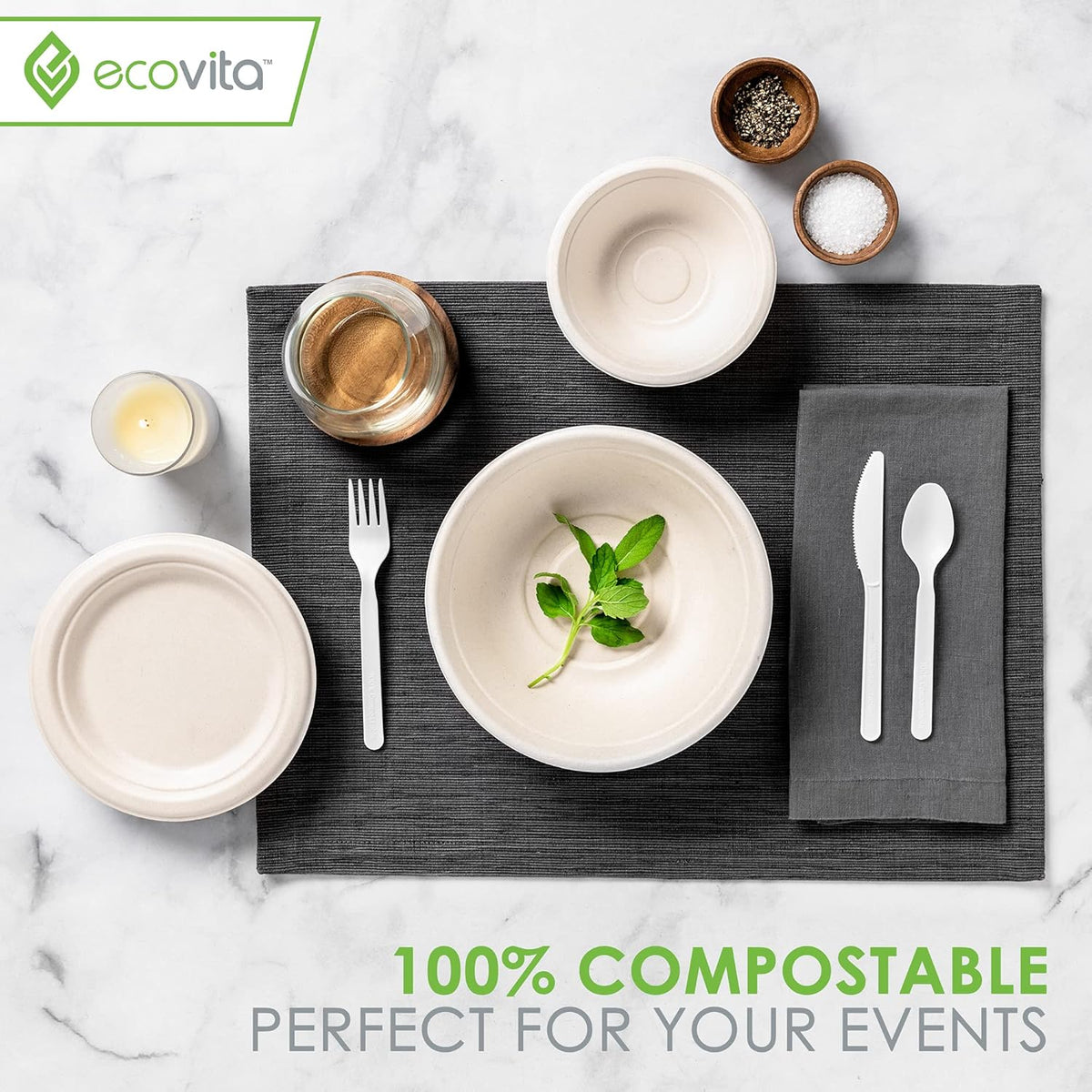 100% Compostable Paper Bowls [32 oz.] – 150 Disposable Bowls Eco Friendly Sturdy Tree Free Liquid
