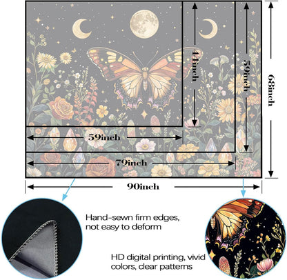 Lunerfex Boho Butterfly Tapestry Flower Moon Wall Tapestry, Moon Phases Tapestries for Bedroom Cute