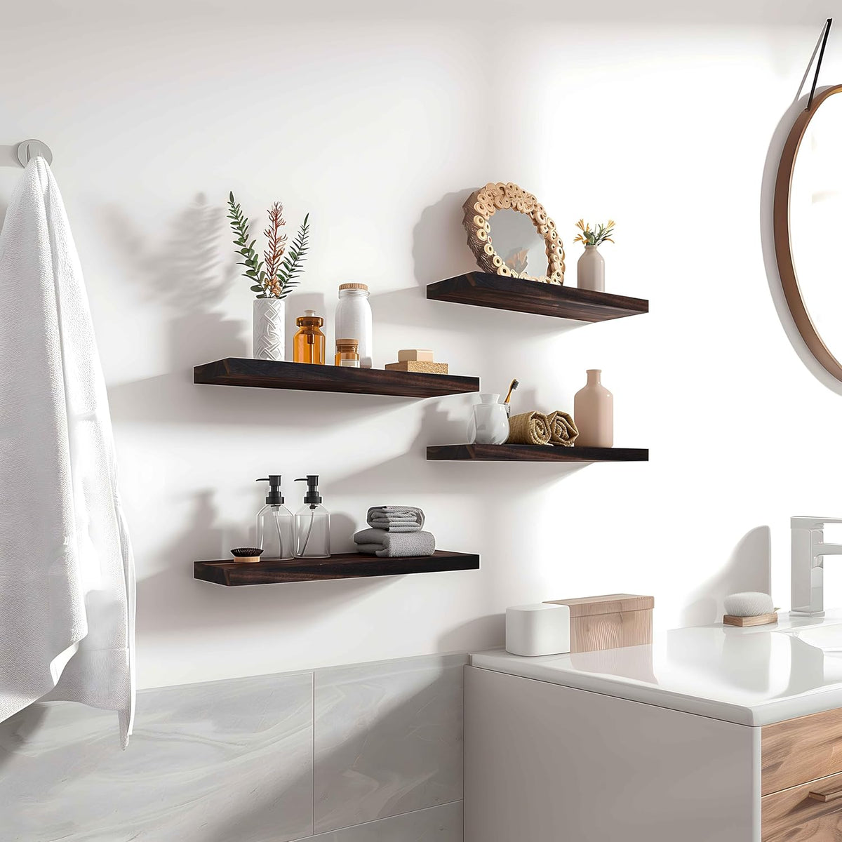 Wood Floating Shelves for Wall Decor, Rustic Wall Shelves for Bedroom Bathroom Kitchen Living Room